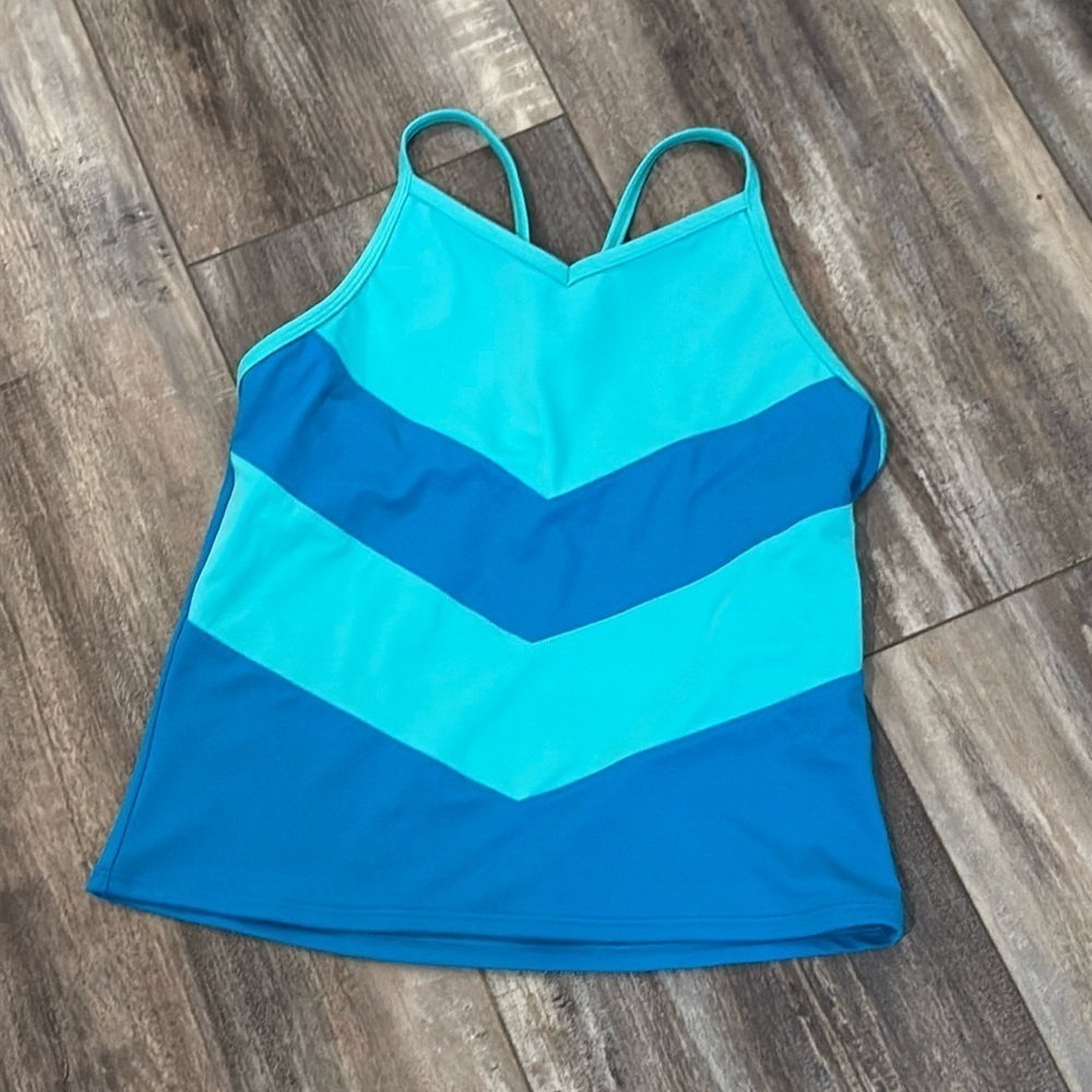 Lands End Chevron Blue Tankini Top size 14